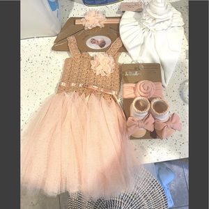 Baby girl dress, headwraps, booties and turban